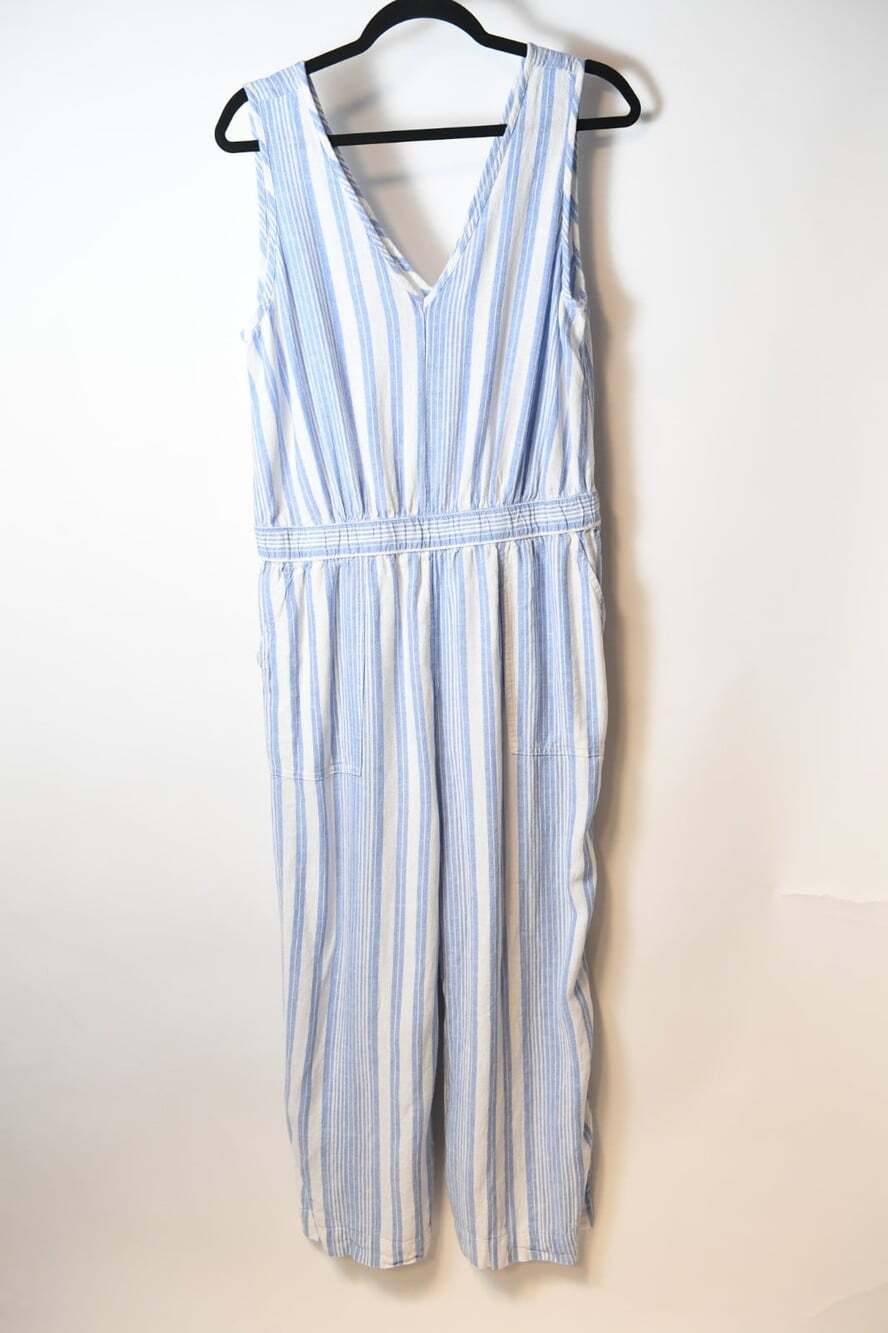 Gap Womens Size M Striped Wide Leg Sleeveless Jumpsuit White Light Blue